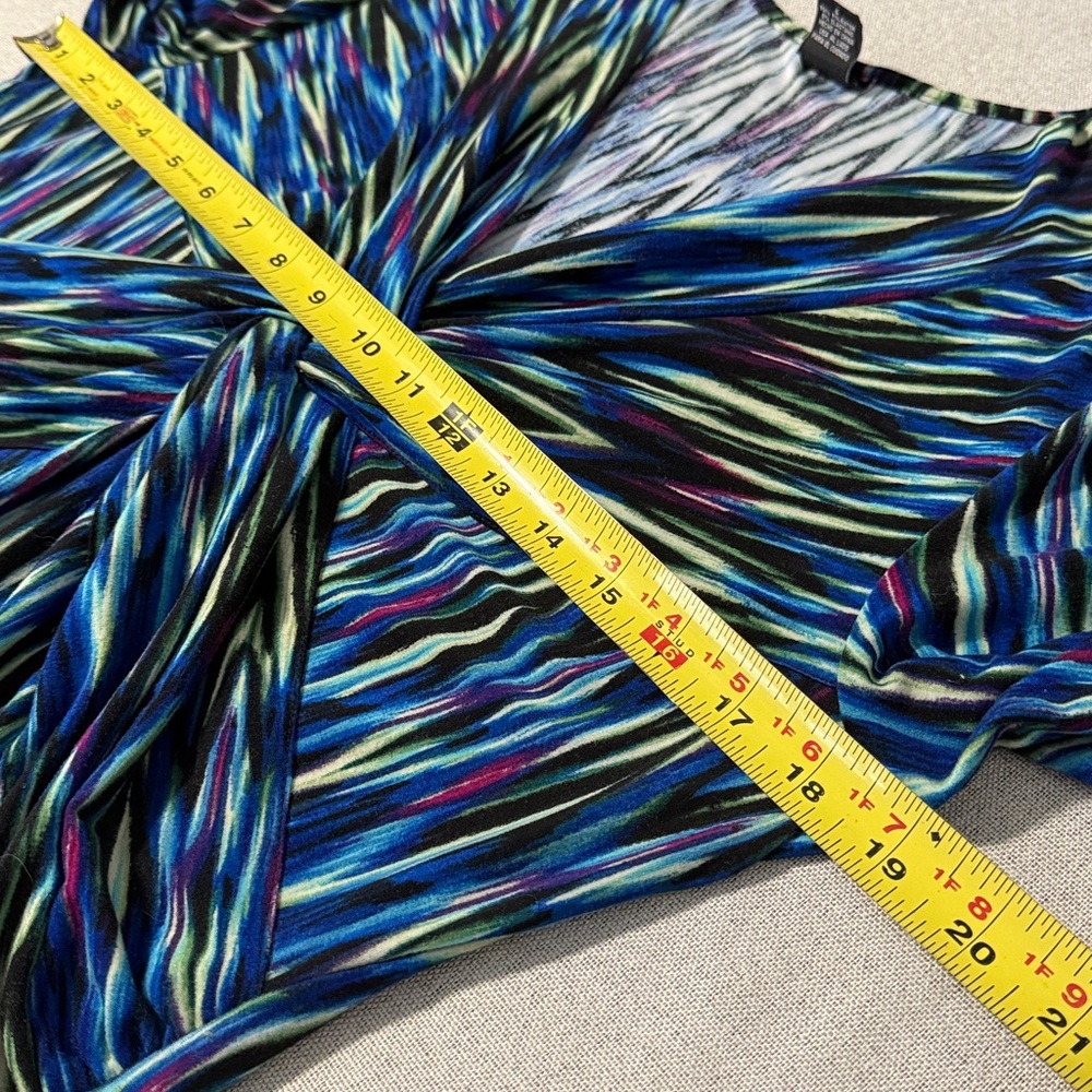 Rafaella Twist-Front Blue Patterned Women's Top SZL - Picture 6 of 14